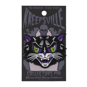 Kreepsville Kattitude Retro Halloween Cat Enamel Pin Vintage Style Goth Brooch